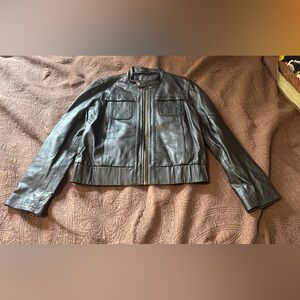 GAP Black Leather Jacket Classic Bomber Style